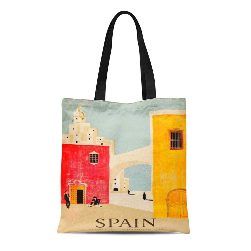ASHLEIGH Canvas Tote Bag Spanish Spain Vintage Travel Retro Old Ancient