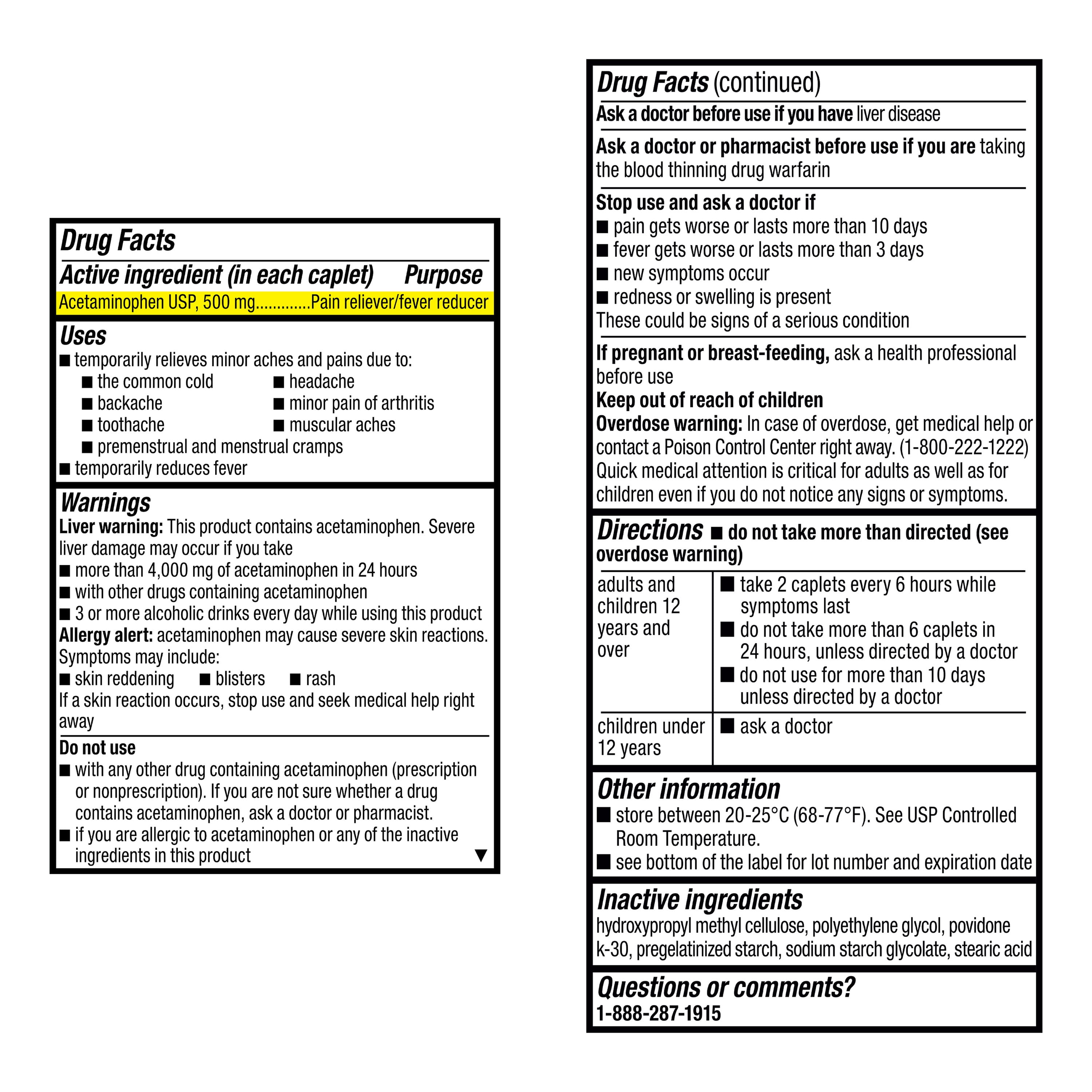 (3 pack) Equate Extra Strength Pain Reliever Acetaminophen Caplets, 500mg, Pain Reliever/Fever Reducer, 100 Count