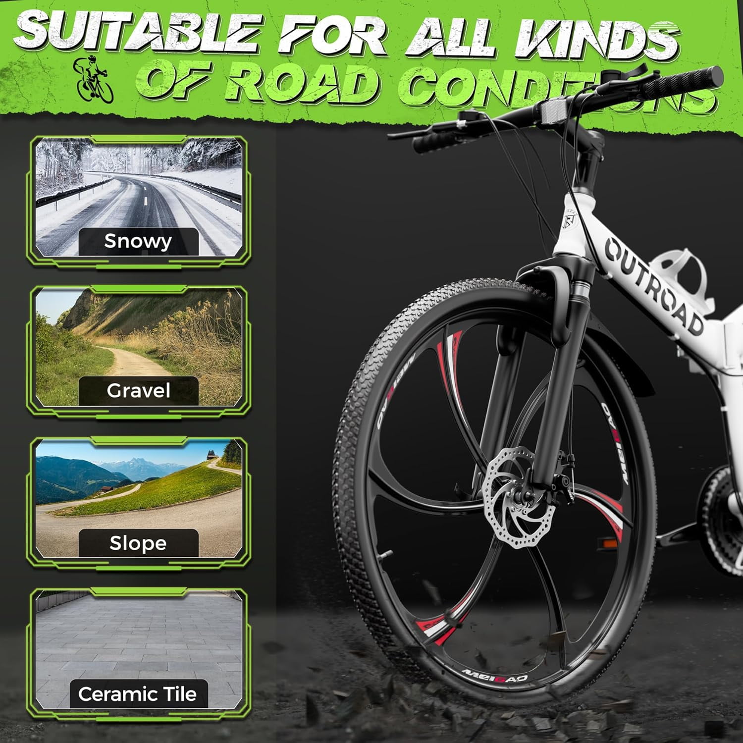 SUNCROWN 26 Inch Folding Mountain Bike, 21 Speed Full Suspension High-Carbon Steel MTB Foldable Bicycle, Dual Disc Brake Non-Slip Folding Bikes for Adults/Men/Women