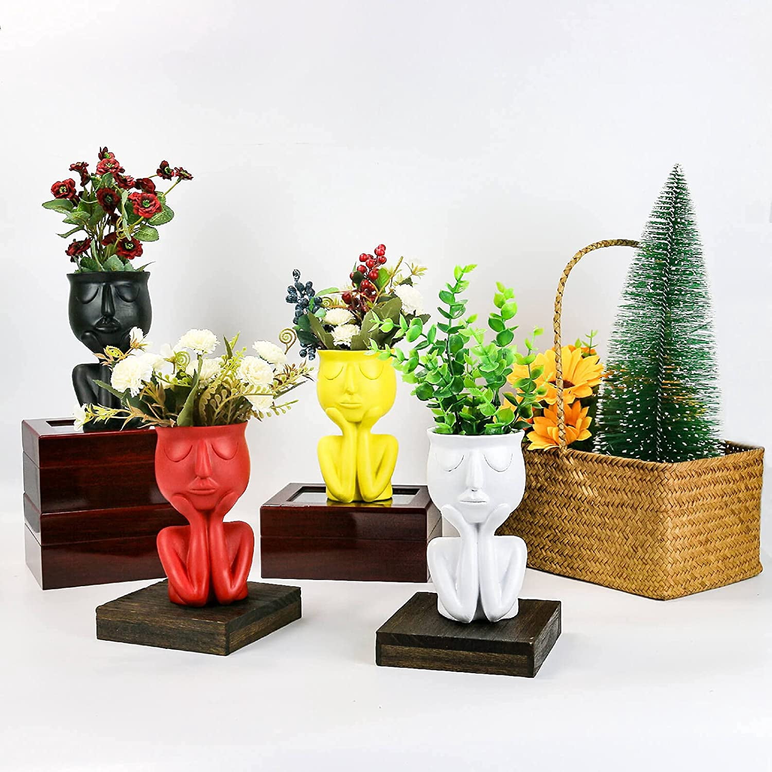 Sunjoy Tech Face Flower Pot, Head Planter Pot Succulent Planter Resin Cactus Planter, Small Cute Plants Flower Pots for Indoor Home Office Decoration