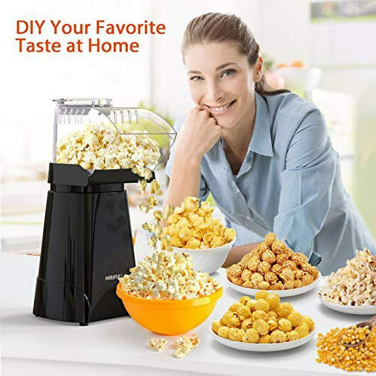 HIRIFULL Hot Air Popcorn Machine, Household Popcorn Maker, 1200W Electric  Popcorn Popper, No Oil, with Measuring Cup and Removable Lid, ETL  Certified, Great for Family Parties, Black 
