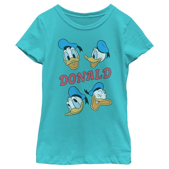 Girl's Mickey & Friends Donald Duck Faces  Graphic Tee Tahiti Blue Large