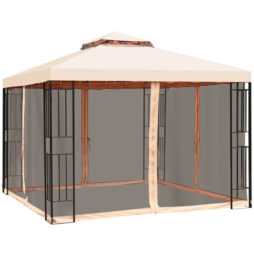 Aimee Lii 10 x 10 Feet 2-Tier Vented Metal Canopy with Mosquito Netting, Backyard Canopy Gazebo for Party Wedding BBQ Events