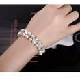 thumbnail image 7 of Handmade Double Rows CZ Big Pearl Bracelets Bangle for Women Wedding, 7 of 7