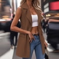 thumbnail image 6 of Women's Casual Sleeveless Jacket Baeitkot Women's Solid Color Business Casual Long Style Lapel Sleeveless Suit Jacket Coffee M, 6 of 9