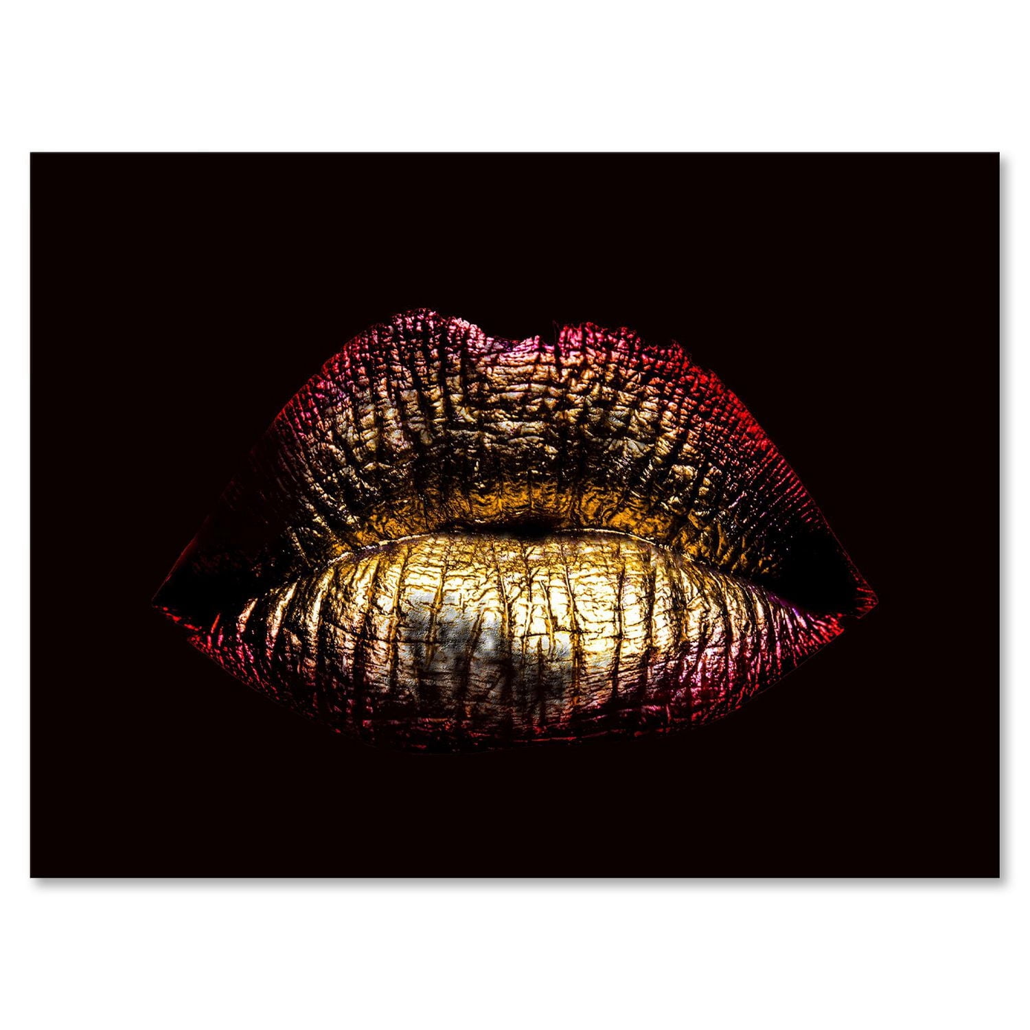 Designart Sexy Golden Metallized Female Lips IV Canvas Wall Art