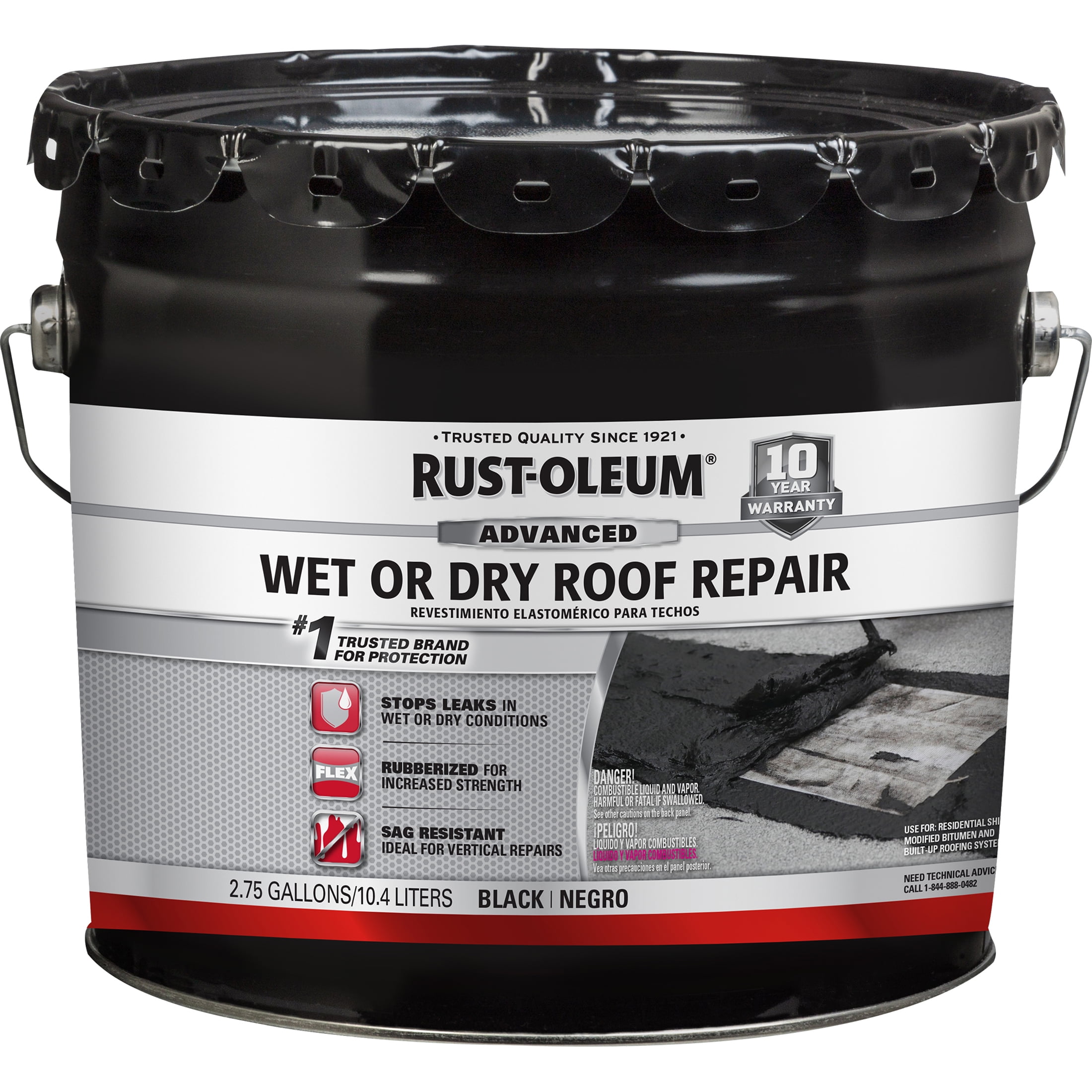 Black, Rust-Oleum Roofing Advanced Wet or Dry Roof Repair Cement - 347431, 2.75 Gallon- 1 Pack