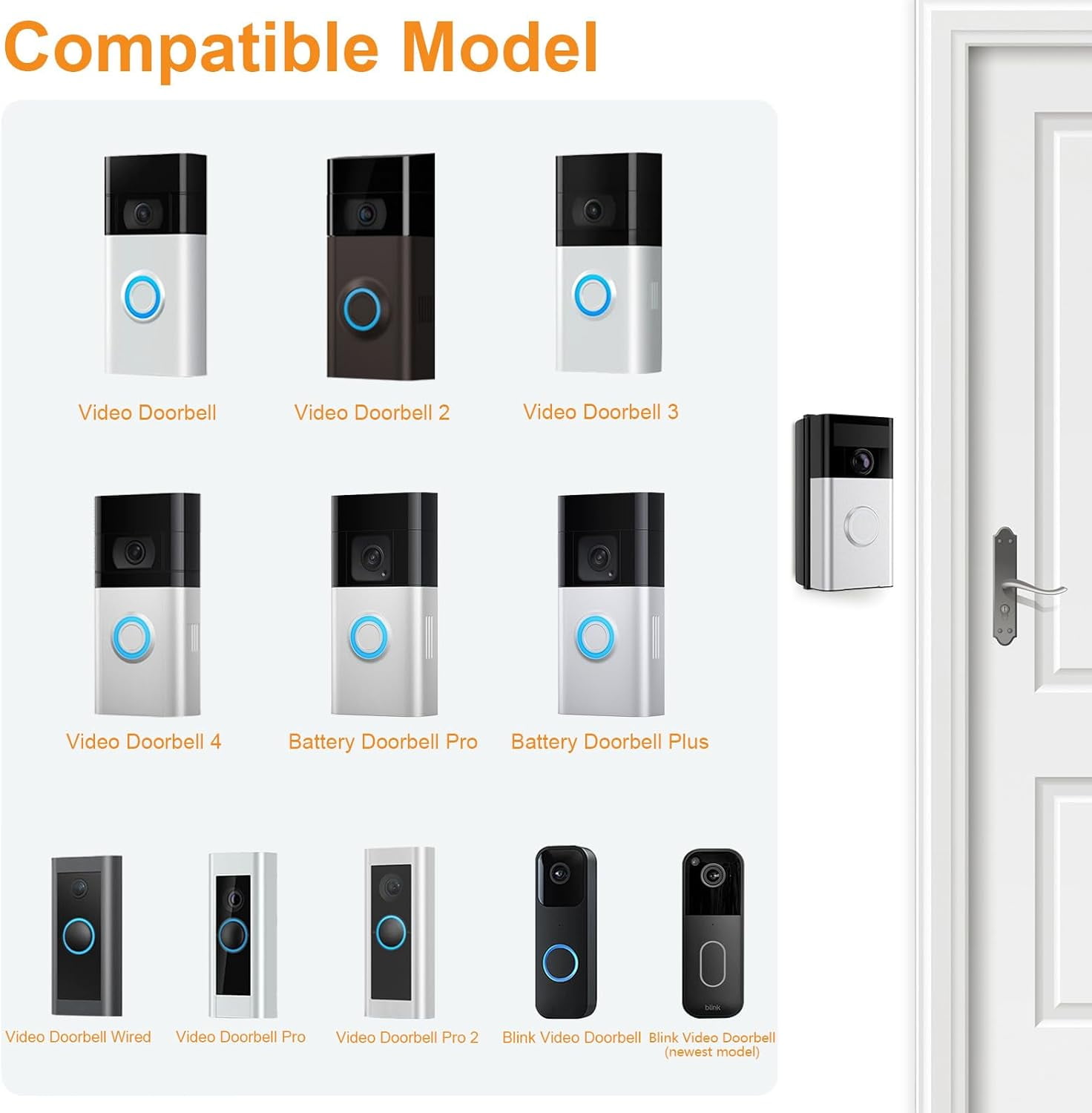 Adjustable 30 to 55 Degree Doorbell Angle Mount Compatible with Video Doorbell 1/2/3/4/Wired/Pro/(2020 Release)/Battery Doorbell Plus, Camera Mount Holder Bracket Wed for Apartment