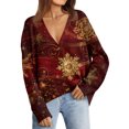 thumbnail image 7 of Women's Fashion Long Sleeve Christmas Print V-Neck Button Loose Cardigan Top, Knit Sweater for Casual Outfits and Comfort,Red,XL, 7 of 7