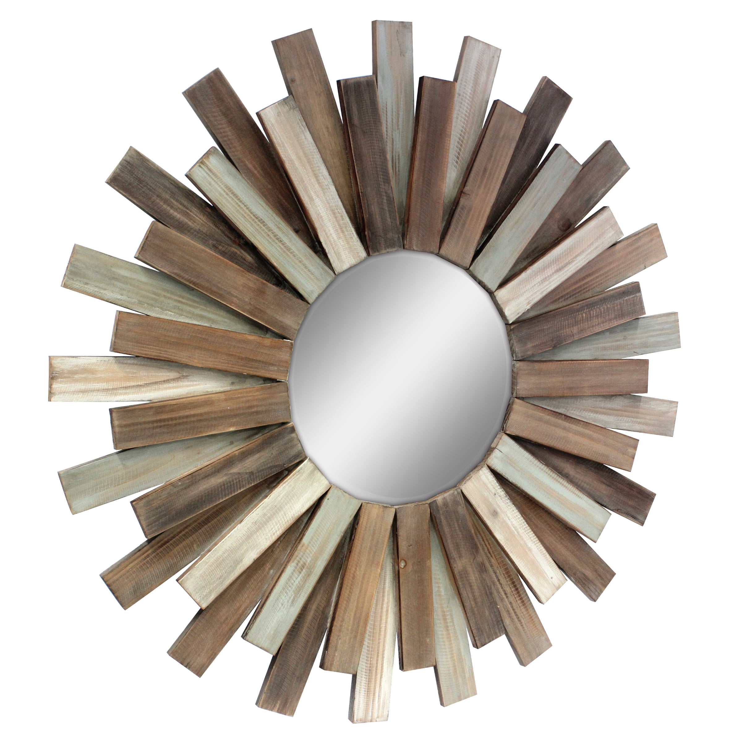 Stonebriar Large Round 32 Wooden Sunburst Hanging Wall Mirror With Attached Bracket