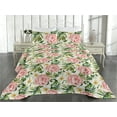thumbnail image 2 of Ambesonne Rose Pattern Quilted Bedspread Set 3 Pcs, Romantic Botany Print, King, Olive Green Coral White, 2 of 4