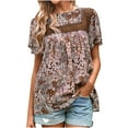 thumbnail image 1 of Blusa de manga corta con cuello redondo informal de primavera y verano con estampado de mujer OAVQHLG3B Store  lin121212, 1 of 4