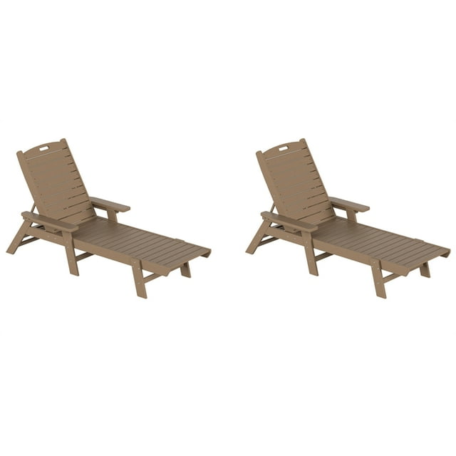 Bayport Chaise Longue Inclinable en Plastique HDPE pour Extérieur en Weatherwood (Ensemble de 2)