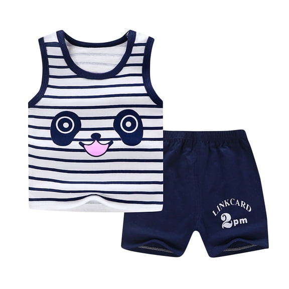 Zwiiyzr 0-6Y Baby Boy Summer Clothes Striped Sleeveless Tank Top Vest T-Shirt Casual Shorts Toddler Outfit Set