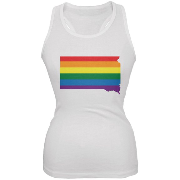 South Dakota LGBT Lesbian Pride Rainbow White Juniors Soft Tank Top - Large
