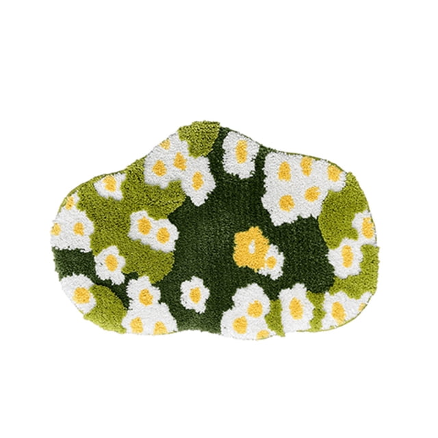 Bath Mat for Bathroom Floor Green Moss Floral Design 50 cm x 80 cm Microfiber with TPR Non-Slip Backing Machine Washable