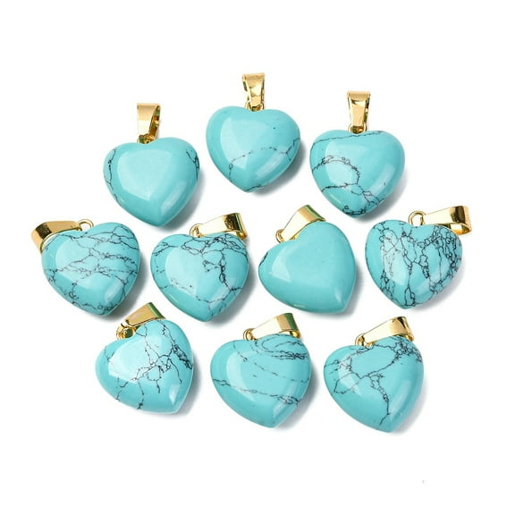 10pcs Turquoise Pendants with Golden Tone Brass Findings Heart Charm 18x15~15.5x6~8mm Hole: 6x3mm