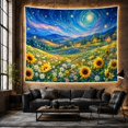 thumbnail image 6 of Layered Sunflower Meadow Beneath Swirling Sky, Serene Illustration for Nature Lovers, Wildflower Landscape Art, Housewarming Gift, Tapestry Wall Hanging for Bedroom and Dorm, 6 of 7