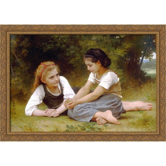 The Nut Gatherers 40x28 Large Gold Ornate Wood Framed Canvas Art by William-Adolphe Bouguereau