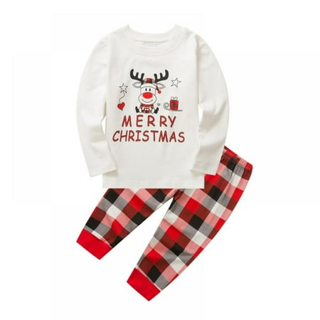 

Monfince Christmas Cartoon Family Outfits Plaid pants Suit Father Son Clothes Mother Daughter Cotton Clothes Family Clothing Set Parent-child Clothes