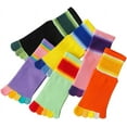 thumbnail image 2 of Girls Seamless Socks Rainbow Stripes Five Finger Cotton Toe Socks Kids School Crew Socks 6 Pack, 2 of 7