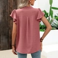 thumbnail image 5 of YYDGH Women's V Neck Ruffle Short Sleeve T-Shirts Summer Blouse Swiss Dot Flowy Tunic Top Watermelon Red L, 5 of 7