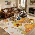 thumbnail image 2 of Area Rugs 5'x7', Thanksgiving Fall Carpet Runner Indoor Outdoor Rugs Home Decor Aesthetic, Rustic Orange Pumpkin Sunflowers Leaves Non Slip Mats Washable Accent Rug for Living Room Bedroom, 2 of 8