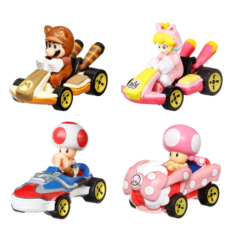 Hot Wheels Mario Kart 4-Pack Vehicles 1:64 Scale with Characters