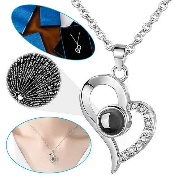 925 Sterling Silver Necklace, I Love You Necklace 100 Languages Love Necklace Valentines Day Gifts for Girlfriend Women Romantic Gifts (Silver)