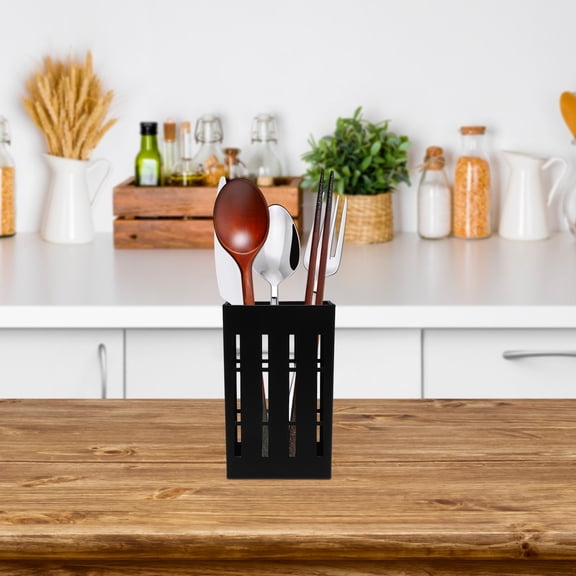 KONTONTY Black Plastic Wall Mounted Utensil Holder for Storing Chopsticks and Spoons