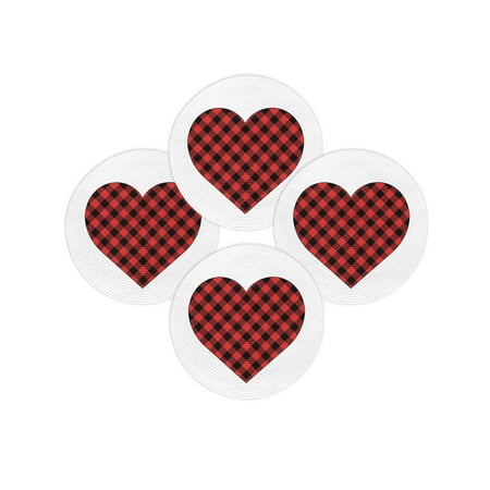 Valentine s Day Round Placemats Set of 4 Heart Design Place Mats Washable Woven Placemat Red And Black Buffalo Check Plaid Circle Braided Table Mat for Kitchen Dining Table Wedding Party 15 Inch