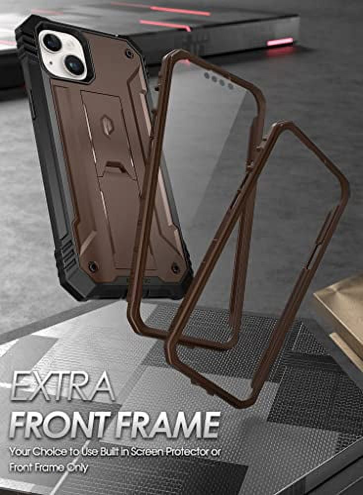 Poetic Revolution Case for iPhone 14 Plus, Heavy Duty Full Body Cover with Kickstand, Brown