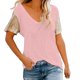 thumbnail image 1 of Elegantes blusas de manga corta con cuello en V y lentejuelas empalmadas de color sólido para mujer OAVQHLG3B Store lin121212, 1 of 5