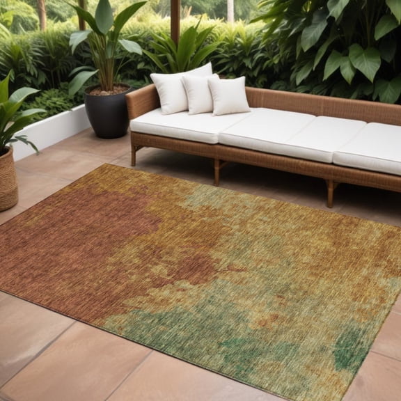 HomeRoots 604824 8 x 10 ft. Terra Cotta, Copper & Green Abstract Washable Indoor & Outdoor Rectangle Area Rug