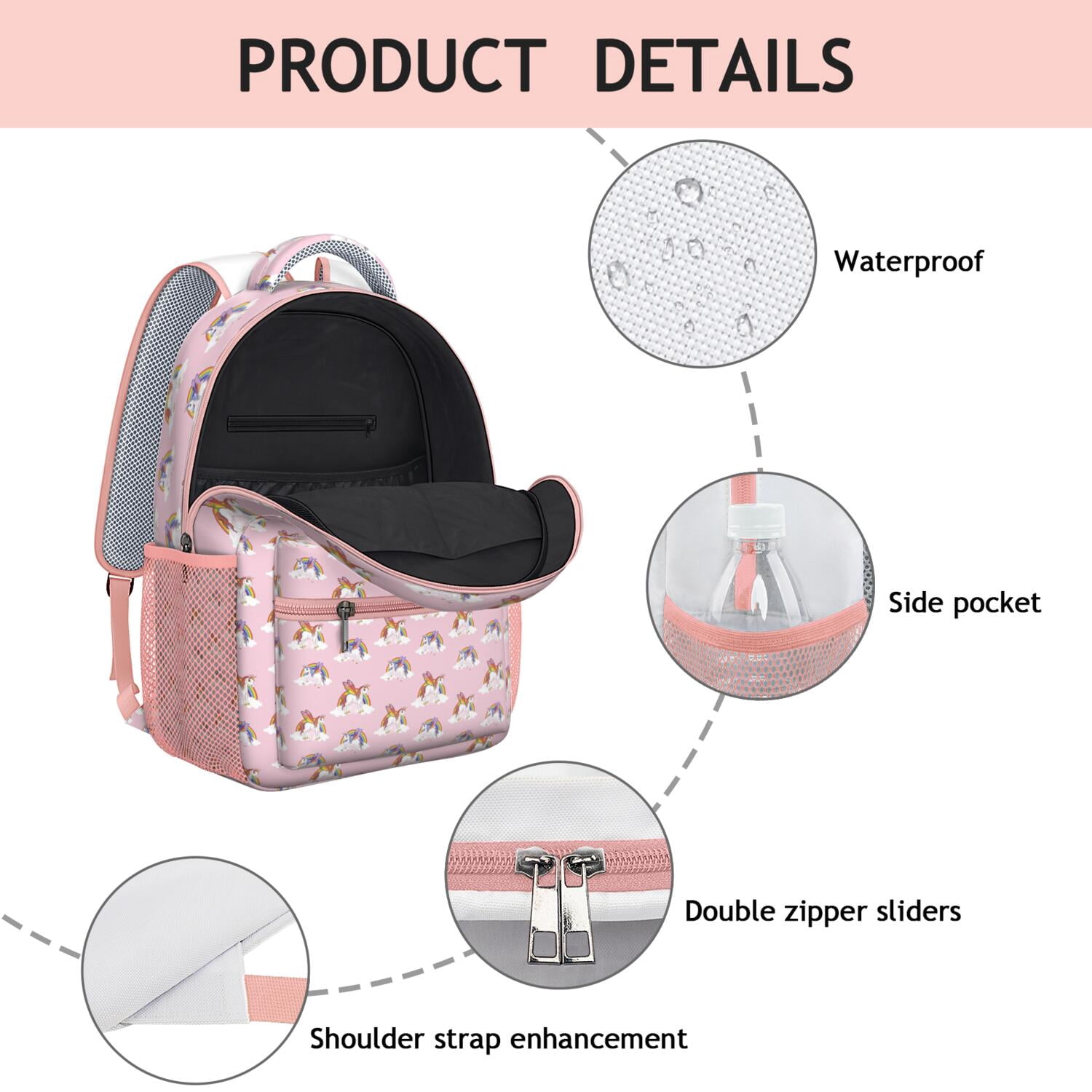 Unicorn & Mystical Forest Backpack - Durable Waterproof Student Bag with Breathable Mesh Straps & Spacious Main Compartment