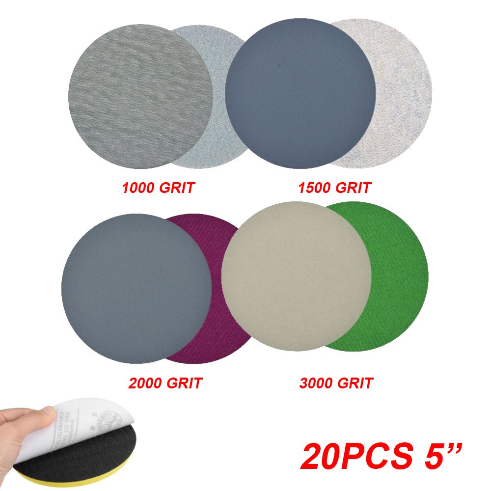 20pcs 5inch Wet/Dry Sanding Discs Pads 125mm Sandpaper Jade Car