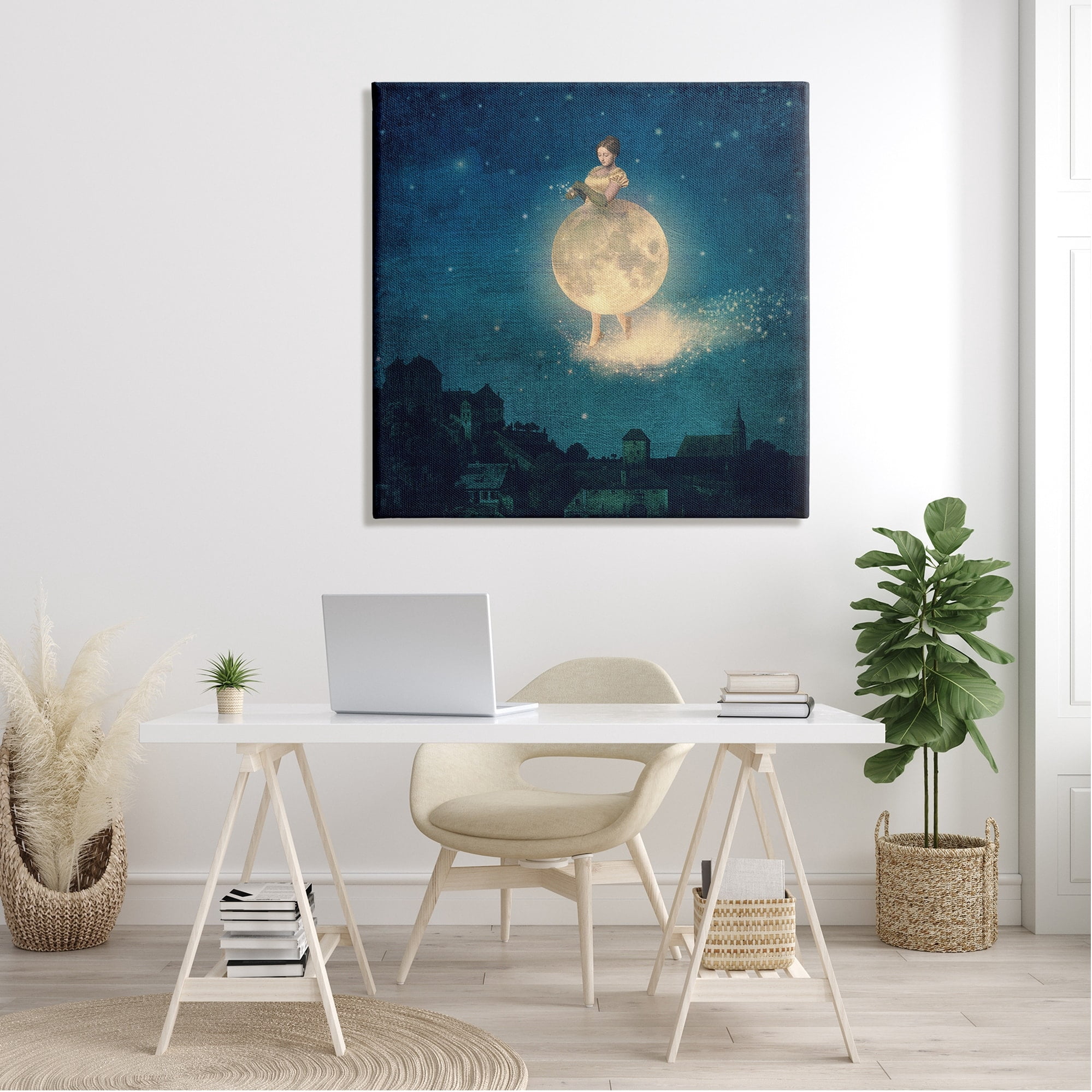 Stupell Industries Surreal Lunar Woman Nighttime Stars Cityscape Canvas Wall Art, 36 x 36, Design by Paula Belle Flores