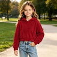 thumbnail image 5 of FRSASU Girl's Cropped Hoodie Long Sleeve Fuzzy Plush Pullover Casual Solid Color Short Hooded Sweatshirt Top Red, 5 of 8