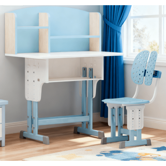 Dapmiu Adjustable Desk Chair for Kids 7-12, Ergonomic Spine Support with Storage Drawer & Hooks Blue