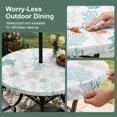 thumbnail image 3 of Round Outdoor Tablecloth with Umbrella Hole and Zipper, Teal Coastal Fitted Table Cover with Elastic Edge for 45-54 Inch, Nautical Summer Beach Coral Sea Turtle Waterproof Patio Tablecoths for Picnic, 3 of 9