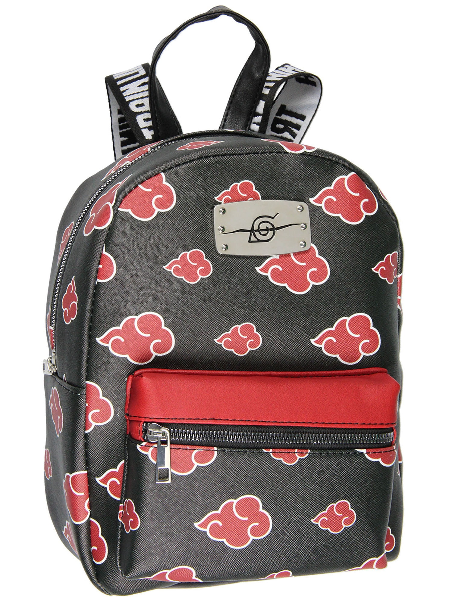 Naruto Akatsuki Sasuke Red Cloud Anti Leaf Faux Saffiano Leather Mini Backpack bag 11"
