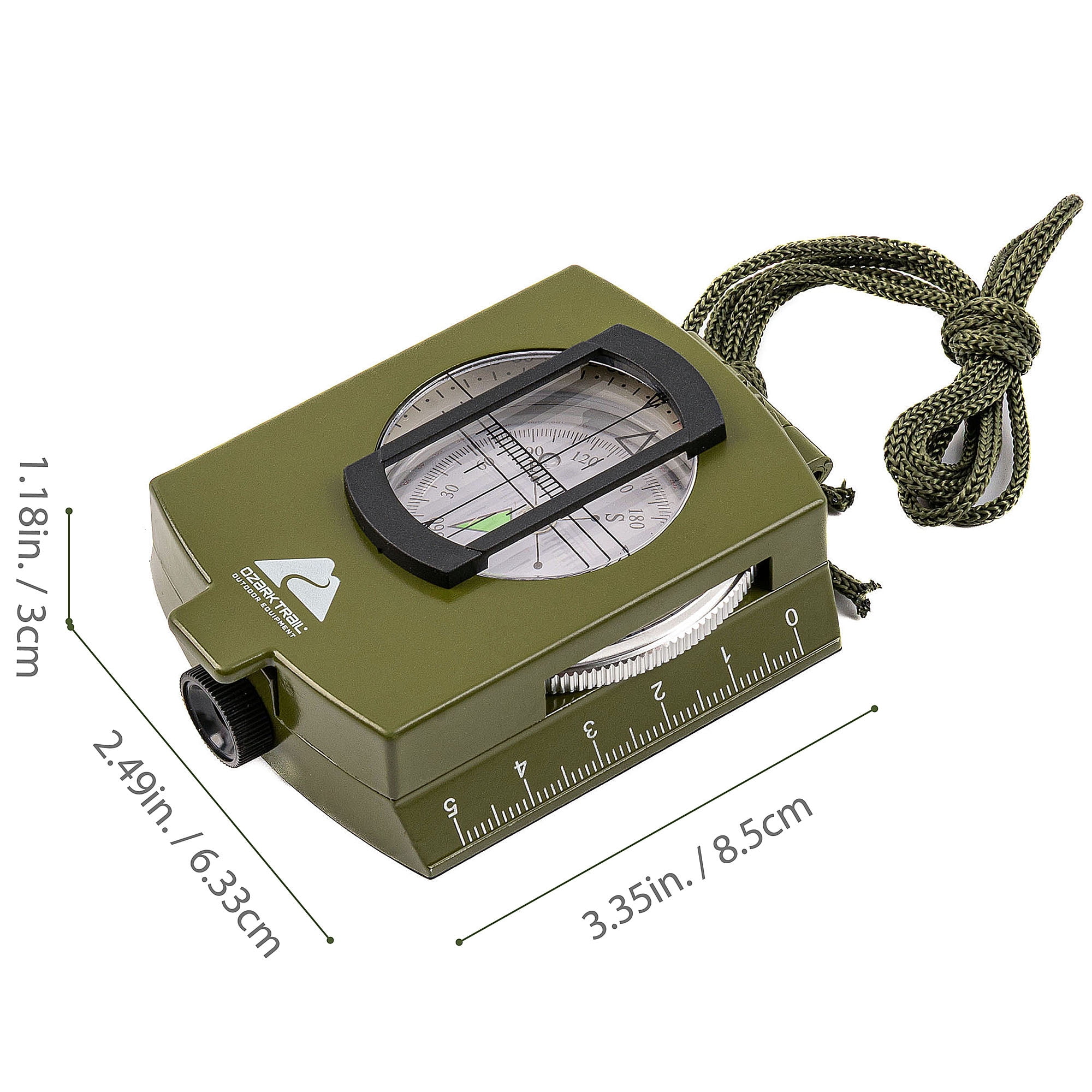 Ozark Trail Military Style Green Compass with Durable Metal Body for Nighttime Use