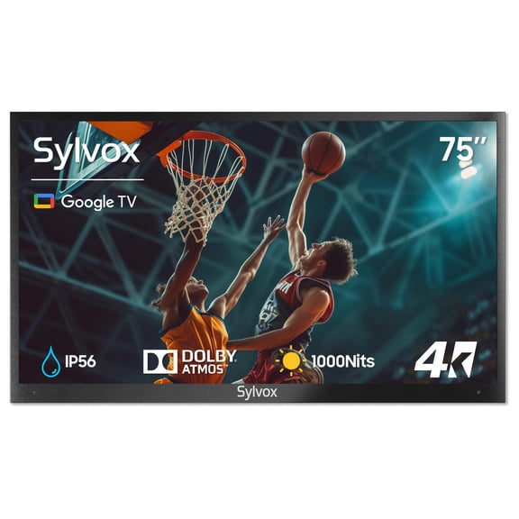 SYLVOX Outdoor Smart TV, 75" Google TV with Dobly Atmos, 4K 1000nits Outside Television, IP56 Waterproof TV for Partial Sun (Deck Pro 3.0 NEW)
