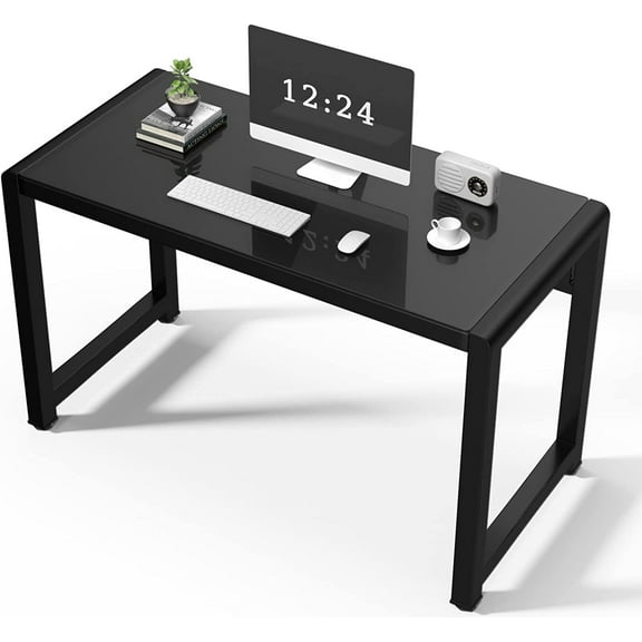 47.2" Tempered Glass Desk Study Writing Table Personal Workstation Home Office Desk, Modern PC Laptop Desk USB Accessory Attribute Professional Office Desk Black Desk