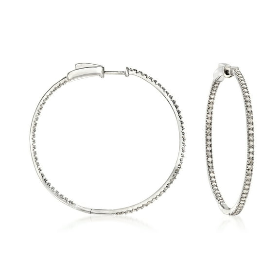 Ross-Simons 1.00 ct. t.w. Diamond Inside-Outside Hoop Earrings in Sterling Silver, Women's, Adult