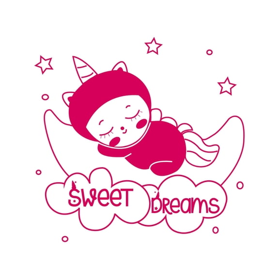 Sweet Dreams Cute Baby Unicorn Sleeping Quote Vinyl Wall Decal Wall Art Sticker Designs Vinyl Stickers For Home House Walls Rooms Windows Bedroom Decoration Size (28x28 inch)