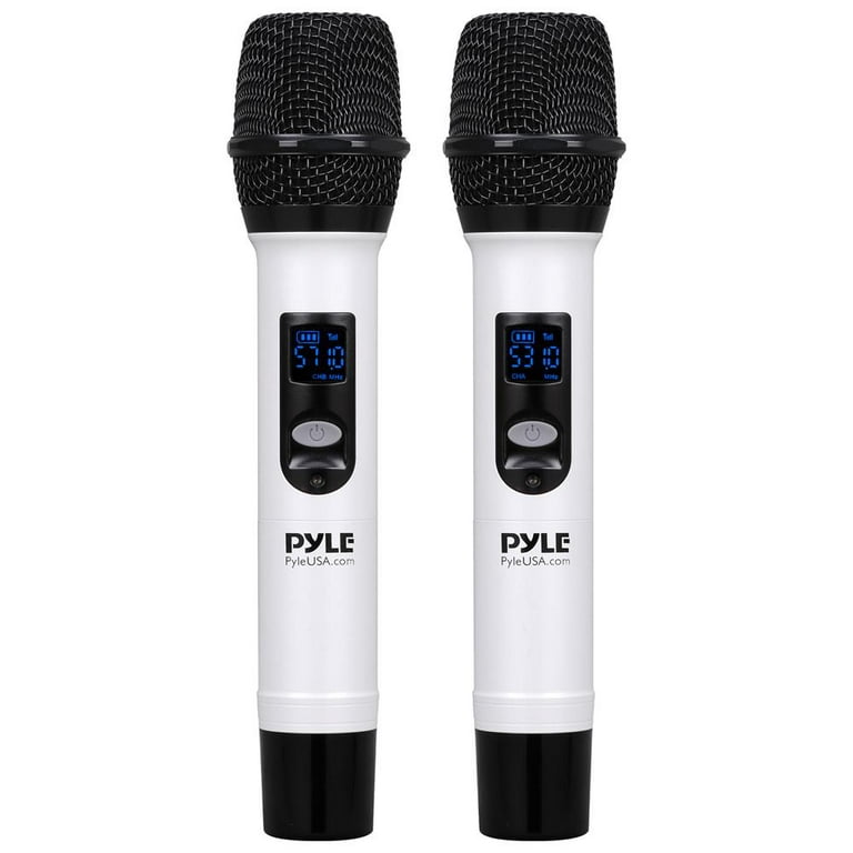 Pyle UHF Wireless Microphone System - Portable Digital Audio Sound Mixer  Receiver w/ Bluetooth, 2 Handheld Mic, Receiver Base, Addressable  Frequency, Great For Home Karaoke & Professional Use, White 
