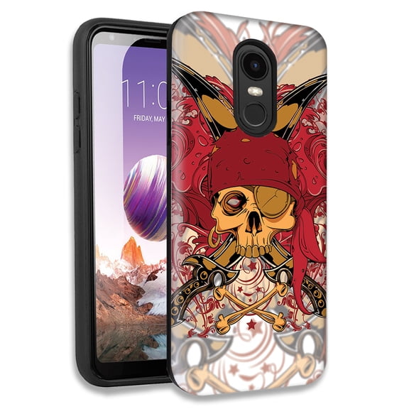 Mundaze Red Pirate Skull Double Layer Hybrid Case Cover For LG Fortune 2/Aristo 2 Plus/Zone 4/Aristo 3