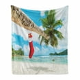thumbnail image 1 of Christmas Soft Flannel Fleece Throw Blanket, Sock on the Palm Tree on Tropical Sandy Beach Island Maldives Design, Cozy Plush for Indoor and Outdoor Use, 70" x 90", Multicolor, by Ambesonne, 1 of 6