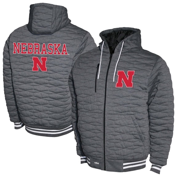 Men's  Gray Nebraska Huskers Quilted Full-Zip Hooded Jacket